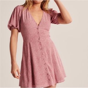 Button down ditsy floral dark pink A&F mini dress